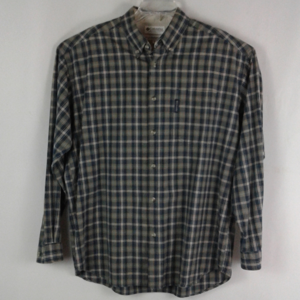 Columbia plaid long sleeve Button Up shirt men size Xl Gray/Blue